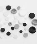 Go-To Grey Rubber Hole Plugs Set For Round Holes, 120 Piece Assortment In 9 Sizes, Silicone T-Shaped Stopper on white background