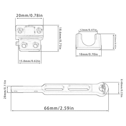 Technical dimensions of One Twelfth Scale RC Rear Axle Upgrade Kit With Aluminum Alloy Suspension Links And Sturdy Chassis Components.