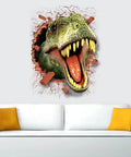 Epic 3D Self-Adhesive Wall Sticker Mural Flying Fire Basketball Peel And Stick Decor Removable And Washable Vinyl Art For Bedroom Living Room Boys Room Office 50 X 70 Cm 19.7 X 27.6 In - Dinosaur bursting through wall over sofa