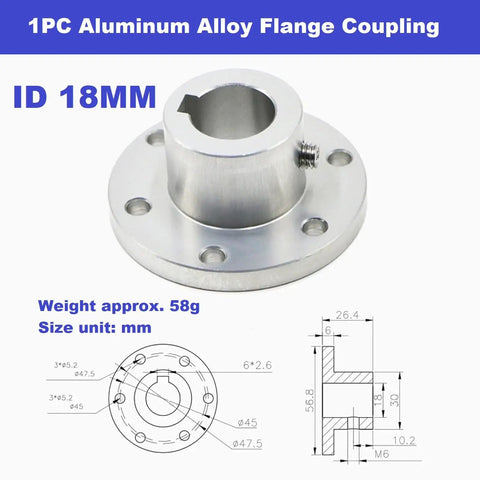 Heavy Duty Aluminum Flange Coupling For RC Motors And Wheels, 18mm Inner Diameter With Locking Key Slot