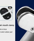 Top Shelf Metal Security Gate Featuring Heavy Duty Clear Acrylic Barriers For Warehouses Offices And Retail Spaces Built Tough With No Sweat Daily Operations, showcasing a fish mouth clamp with non-skid rubber pad.