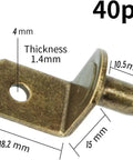 Premium L Shaped Cabinet Shelf Clips With 6mm Holes 40 Pack Bronze Metal Support Peg with detailed dimensions shown.