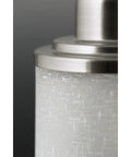 Close-up of Alexa Collection 3 Light Bath Vanity Light with etched linen glass in brushed nickel finish for modern bathrooms