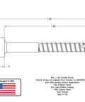 Technical diagram of Size Six By One And A Half Inch Pan Head Pocket Screws With Square Drive Number Two Type Seventeen Fine Thread Lube Coated