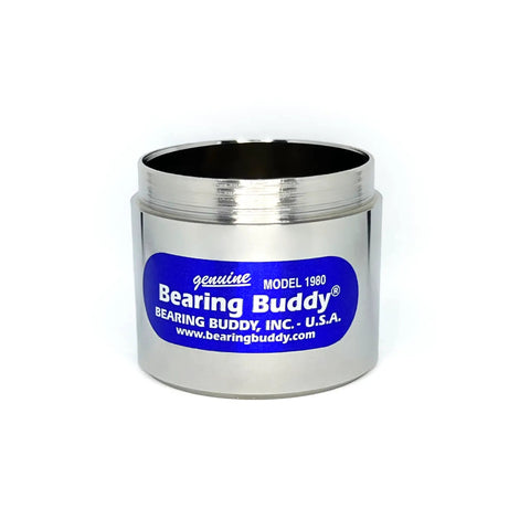 Chrome Beefed Up Trailer Bearing Dust Cap Protectors with 1.980 inch diameter label, side view. Set of two keeps water out.