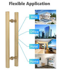 Gold Square Sliding Barn Door Handle For Front And Glass Doors Dope Push Pull Door Pulls For Hotels And Offices Heavy Duty Door Hardware 12mm Thick Panels Easy Install Available In 80cm 120cm And 90cm Lengths, shown with usage examples in villas, offices, hotels, and homes.