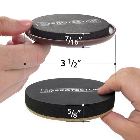 16 Piece Heavy Duty Furniture Sliders For Carpet And Hardwood Floors Floor Protectors Move Couches Like Smoke No Sweat 3 Inch Glide Pads Movers Scratch Shield shown in hand with dimensions.