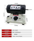 800W Bench Grinder with variable speed motor, dimensions 145mm x 160mm, for jewelry polishing and metal detailing.