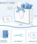 Three Pack Large Gift Bags With Handles No Fuss Gifting Ready 12.6 By 10 By 4 Inch Set Includes Tissue Paper Cards And Satin Ribbons