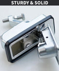Front view of chrome Loclink compression latch lock for boat hatches; marine-grade zinc alloy