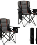 Two Pack Oversized Padded Camping Chairs with 25.2 Inch Extra Wide Seat and Adjustable Lumbar Support Heavy Duty Lawn Chair Set