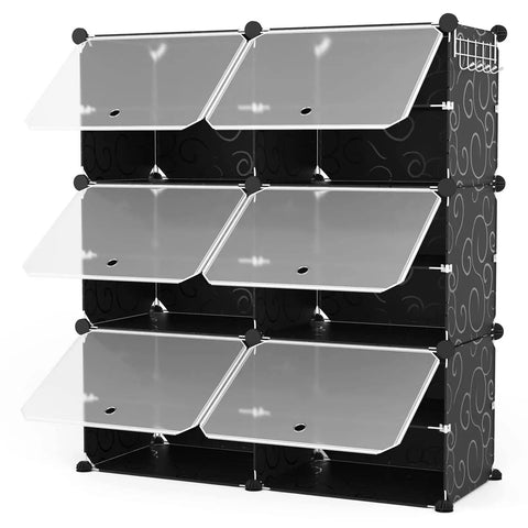 Space Saving 6 Tier Shoe Rack Organizer Holds 24 Pairs Free Standing Stackable Shoe Cabinet With 2 Versatile Hooks For Bedroom Black Durable Easy Assembly