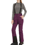 Ladies Snow Bibs With Removable Suspenders Waterproof Insulated Snow Pants For Skiing And Snowboarding And Hiking Raspberry Color