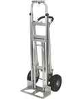 3-In-1 Aluminum Hand Truck And Platform Cart With Stair Climber Converts Between Upright Hand Truck Flat Platform And Stair Climbing Modes 550 Lb Upright Capacity And 770 Lb Platform Load Heavy Duty Utility Cart aluminum hand truck in upright mode with stair-climbing wheels