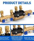 Detachable Pressure Vessel Low Maintenance Backflow Preventer With Double Check Valve Assembly For Preventing Backpressure And Backsiphonage Three Quarter Inch Serviceable Off Line brass and nylon view