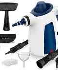 Handheld Steam Cleaner With Snappy Three Minute Heat Up And Heavy Duty Vapor for cleaning, featuring various attachments and easy grip.
