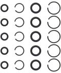 Pro Grade Heavy Duty Retaining Ring Socket Clips Set For Three Eighths Inch And One Half Inch Square Drive Impact Wrenches With O Ring, Five Plus Five Sets, Replacement Socket Retainers For Electric And Pneumatic Wrenches, Durable Drive Accessory Kit displayed in rows