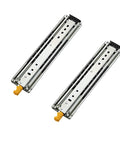 Heavy Duty Three Section Ball Bearing Drawer Slides With Locking Side Mount Cabinet Runners full extension shown in metallic finish.