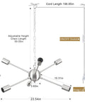 Mid Century Sputnik 6 Light Dope Black Semi Flush Mount Ceiling Fixture diagram with dimensions and E26 base