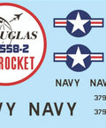 Skyrocket D 558 2 US Navy Model Kit decal sheet with insignia and labels for assembly on unpainted plastic build kit.