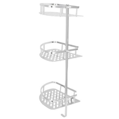 Three Tier Corner Shower Shelf Wall Mount Organizer With Drainage Design Aluminum Rack For Shower Toilet And Kitchen Hollow Carved Base Drains Fast Includes Hardware Kit, silver