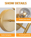 2 Light Plug In Globe Wall Sconce With Smoky Gray Glass Shade And Brass Finish Delivers A Cozy Vibe And Soft Glow For Bathroom Bedroom Hallway Corridor Modern Bedside Lighting details view