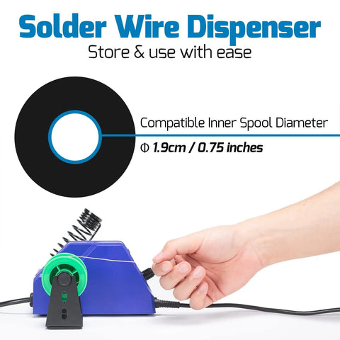 Ready To Roll Soldering Station Kit With 130W Max Power And 926LED V3 showing solder wire dispenser and dimensions 0.75 inches