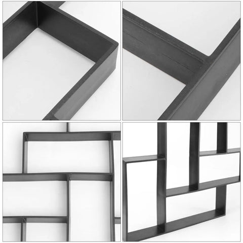 Close-up and side views of black Garden Paving Mold For Concrete Walkways And Patios, 19.76 By 15.86 Inches, durable polypropylene construction