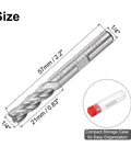 Quarter Inch End Mill Router Bit Set, Four Flute Straight Shank HSS-AL CNC Cutter with dimensions and storage case