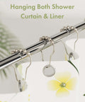 Rustproof Stainless Steel Shower Curtain Hooks Set Of 12 For Bathroom Rods With Polished Nickel Finish holding curtain and liner