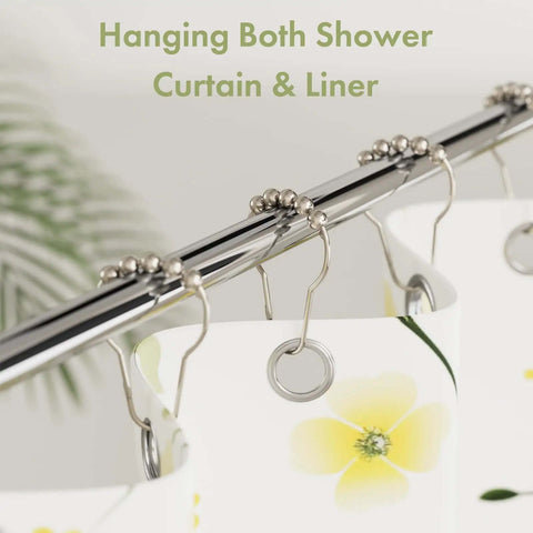 Rustproof Stainless Steel Shower Curtain Hooks Set Of 12 For Bathroom Rods With Polished Nickel Finish holding curtain and liner