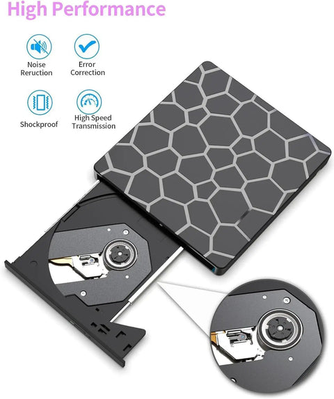 8 In 1 External CD DVD Drive USB 3 And Type C Disc Reader Burner For Laptops And PCs Fast Transfer No Driver Needed Wide Compatibility With Windows Mac And Chrome OS, black