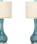 Cool Blue Glass Table Lamps Set Of 2 With Beige Oval Shade Mosaic Ceramic Base And Silver Accents Mykonos Style Home Lighting