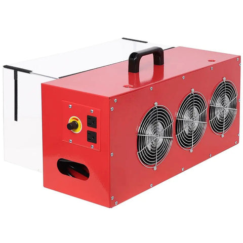 Greron Benchtop Dust Collector With 725 Cfm Powerful Air Filtration System, red unit with three fans and controls.