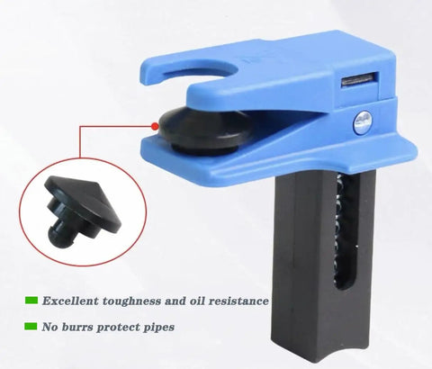 Universal Brake Line Clamp Kit For Most Cars, 4 Piece Set Auto Brake Line Plug Tool, No Spill Oil Safe Design, close-up of blue clamp