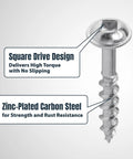 Pocket Hole Screws 1-1/4 Inch Coarse Thread With Maxi-Loc Head 2 Square Drive For Pocket Hole Jigs Carbon Steel Zinc-Plated 150-Pack