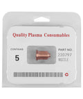 Durable 85 Amp Plasma Cutter Nozzle Tips And Consumables For Max85 Torch in packaging, five pack, copper material for heavy duty cutting.
