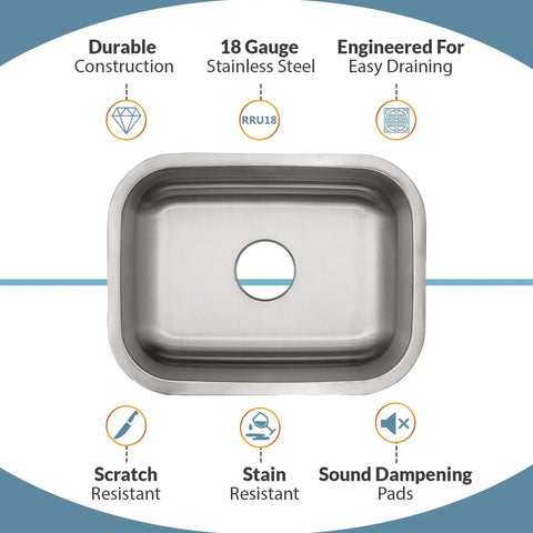 Beefy 23 Inch Undermount Single Bowl Kitchen Sink With Round Drain 18 Gauge Stainless Steel Deep 9 Inch Basin Strainer Drain Included