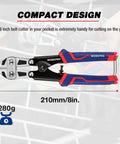 Mini Bolt Cutter 8 Inch Spring Loaded Wire Cutter Heavy Duty With Soft Anti Slip Handle Upgrade Grip For Small Bolt Cutting And Cable Wire Snips The Beast For Home Do It Yourself Projects And Quick Fixes, shown against a grid background.