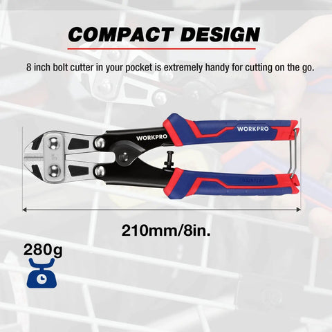 Mini Bolt Cutter 8 Inch Spring Loaded Wire Cutter Heavy Duty With Soft Anti Slip Handle Upgrade Grip For Small Bolt Cutting And Cable Wire Snips The Beast For Home Do It Yourself Projects And Quick Fixes, shown against a grid background.
