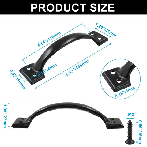4 Pack Vintage Black Gate Handles Curved Pulls For Barn Doors Cabinets And Furniture 5.4 Inch Heavy Duty Hardware product size diagram