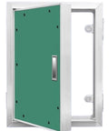 Heavy Duty Fire Rated Hidden Access Door With Paintable Gypsum Panel And Aluminum Frame open to reveal interior structure.