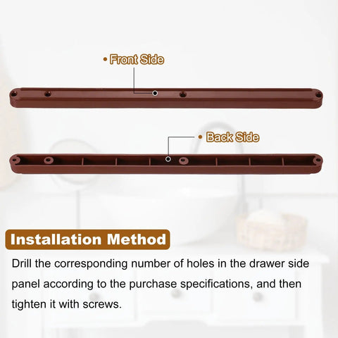 8 Set 300mm Brown Plastic Drawer Slides With Screws Side Mounted Grooved Guide Rails For Cabinets Dressers And Wardrobes No Sweat Install With Rock Solid Glide showing front and back sides.