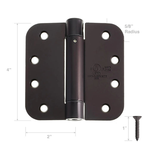 Heavy Duty 4 Inch Self Closing Spring Door Hinges Two Pack With Adjustable Closing Power And Oil Rubbed Bronze Finish, 4x2 inches.
