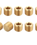 Brass Pipe Fitting Hex Countersunk Plug One Quarter Inch NPT Male Half Inch Outer Diameter Threads Ten Pack Easy Hex Drive