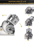 Hella Precise Beefy Five Inch Dividing Head shows adjustable angles from 0° to 90° with direct indexing for CNC machining.