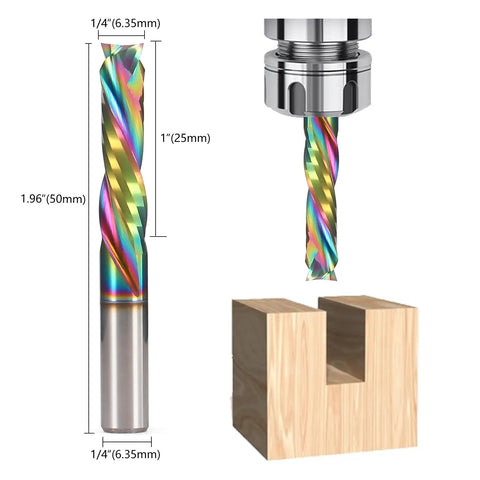 Dope Up Down Compression Spiral Router Bit For Wood Engraving And Grooving One Quarter Inch Shank Two Flute DLC Coated Solid Carbide End Mill