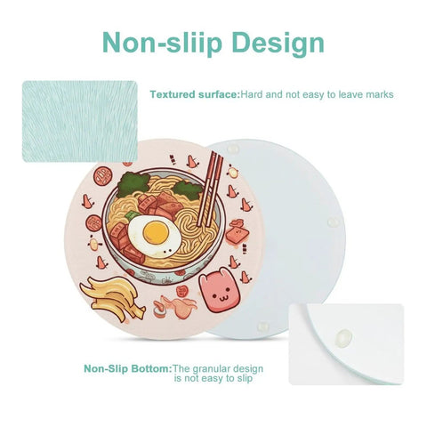 Tempered Glass Cutting Board Counter Protector with non-slip design and textured surface featuring a cute food print.