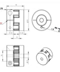 Heavy Duty Plum Flex Shaft Coupling for DIY CNC Encoder Projects Made From Solid Aluminum Alloy With Anodized Finish, technical drawing.