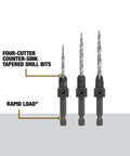 DEWALT countersink drill bit set, 3-piece, sizes #6, #8, #10.